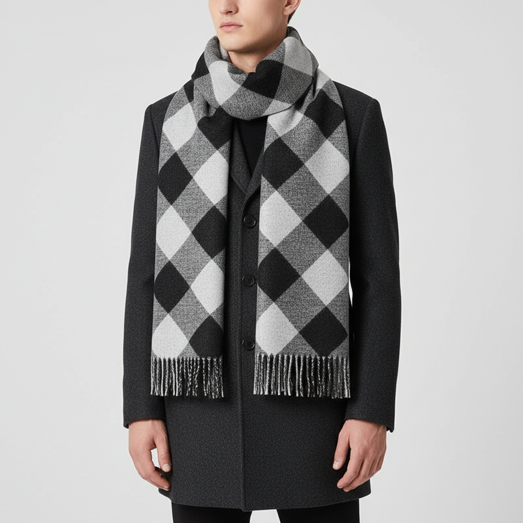 Checked Acrylic Blend Slim and Soft Men's Scarf