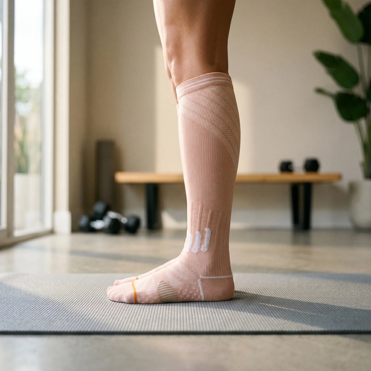 Structured Textured Knit Ribbed Panel Knee-High Compression Socks