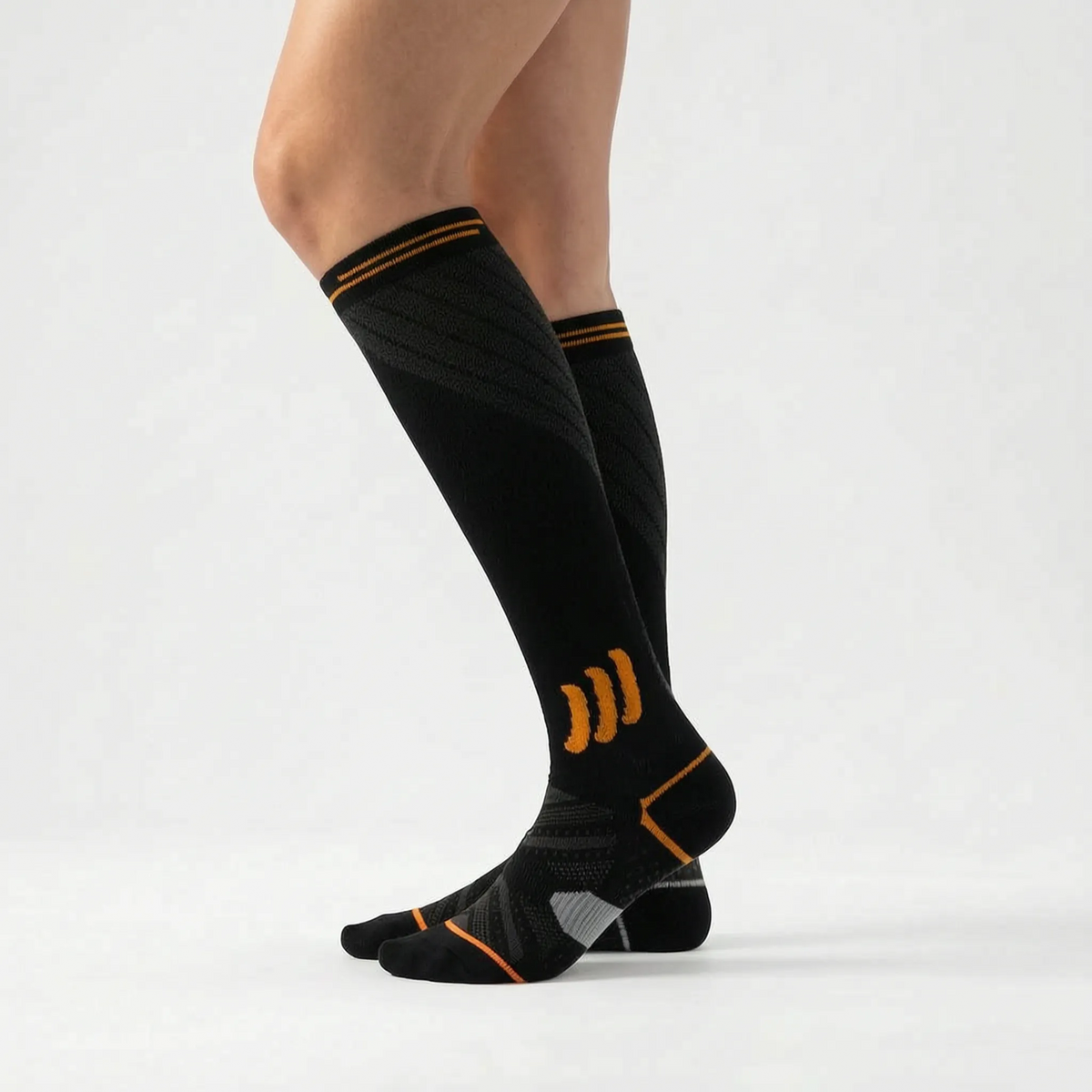Structured Textured Knit Ribbed Panel Knee-High Compression Socks