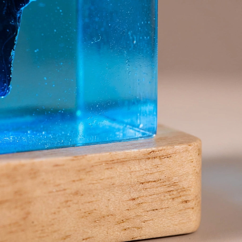 Landscape Resin Art Cube Wooden Base Table Lamp