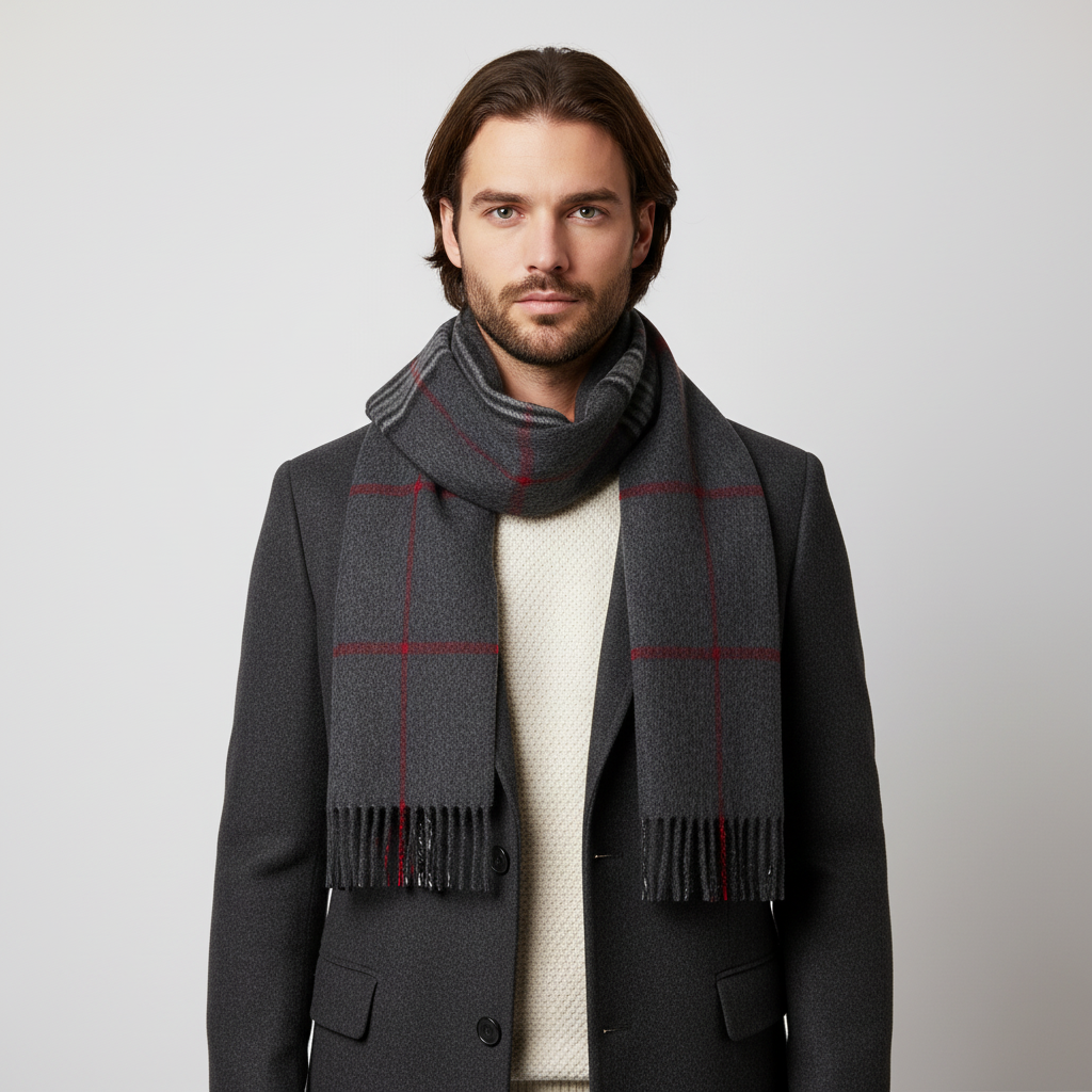 Classic Diamond Check Woven Fringed Scarf