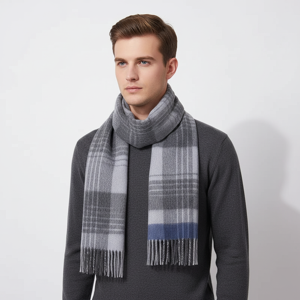 Classic Diamond Check Woven Fringed Scarf