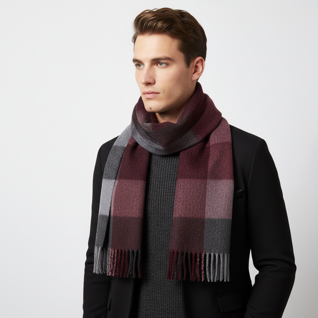 Classic Diamond Check Woven Fringed Scarf