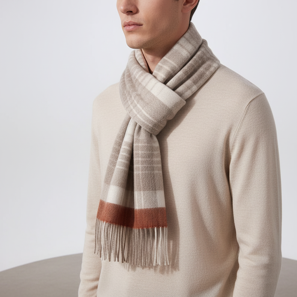 Classic Diamond Check Woven Fringed Scarf