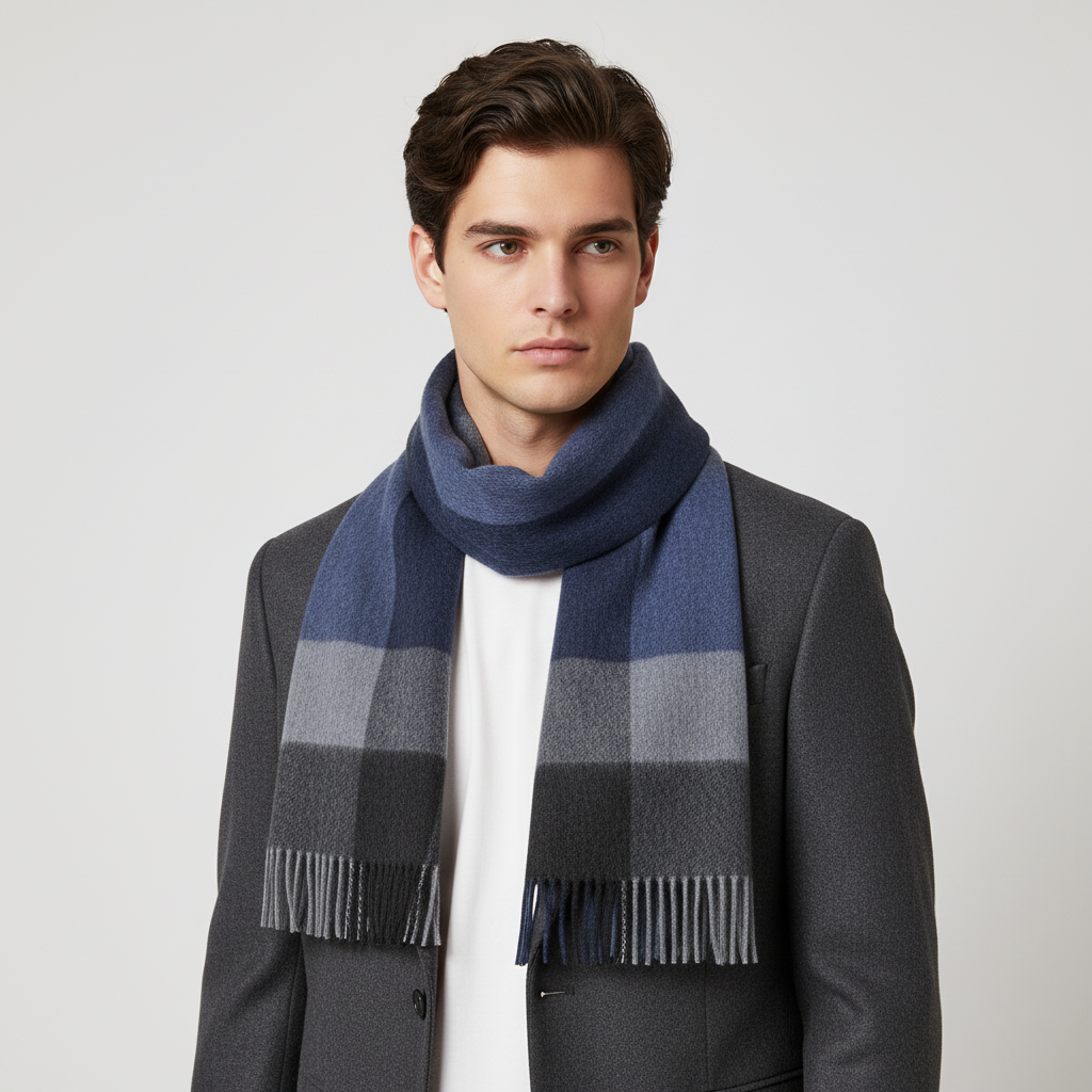 Classic Diamond Check Woven Fringed Scarf