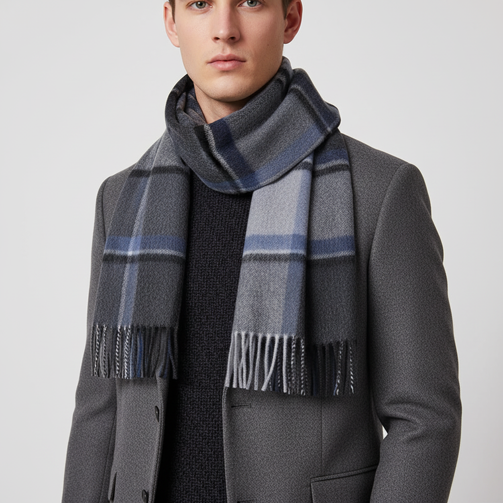 Classic Diamond Check Woven Fringed Scarf