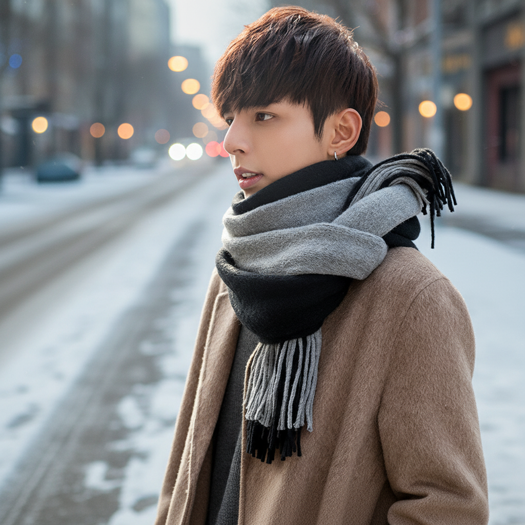 Extra Long Fringed Wrap Two-Tone Scarf