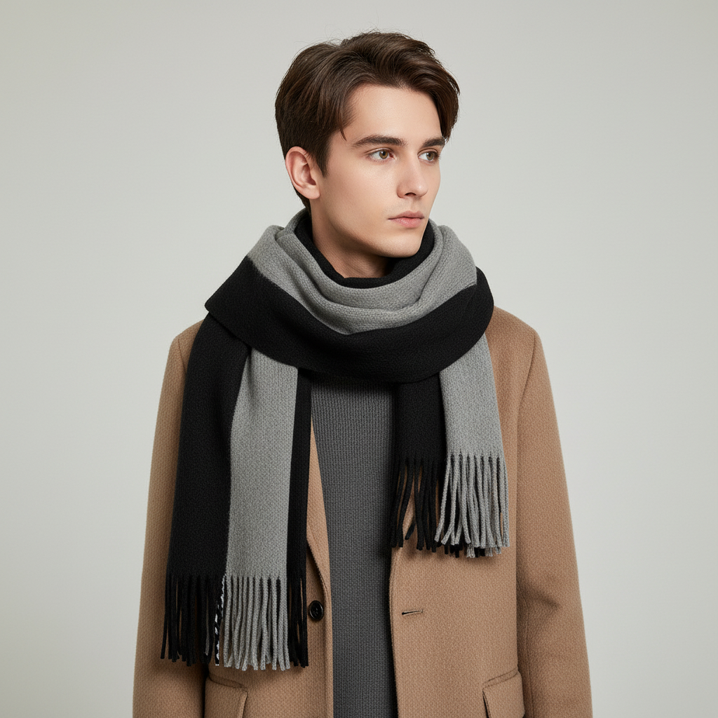 Extra Long Fringed Wrap Two-Tone Scarf