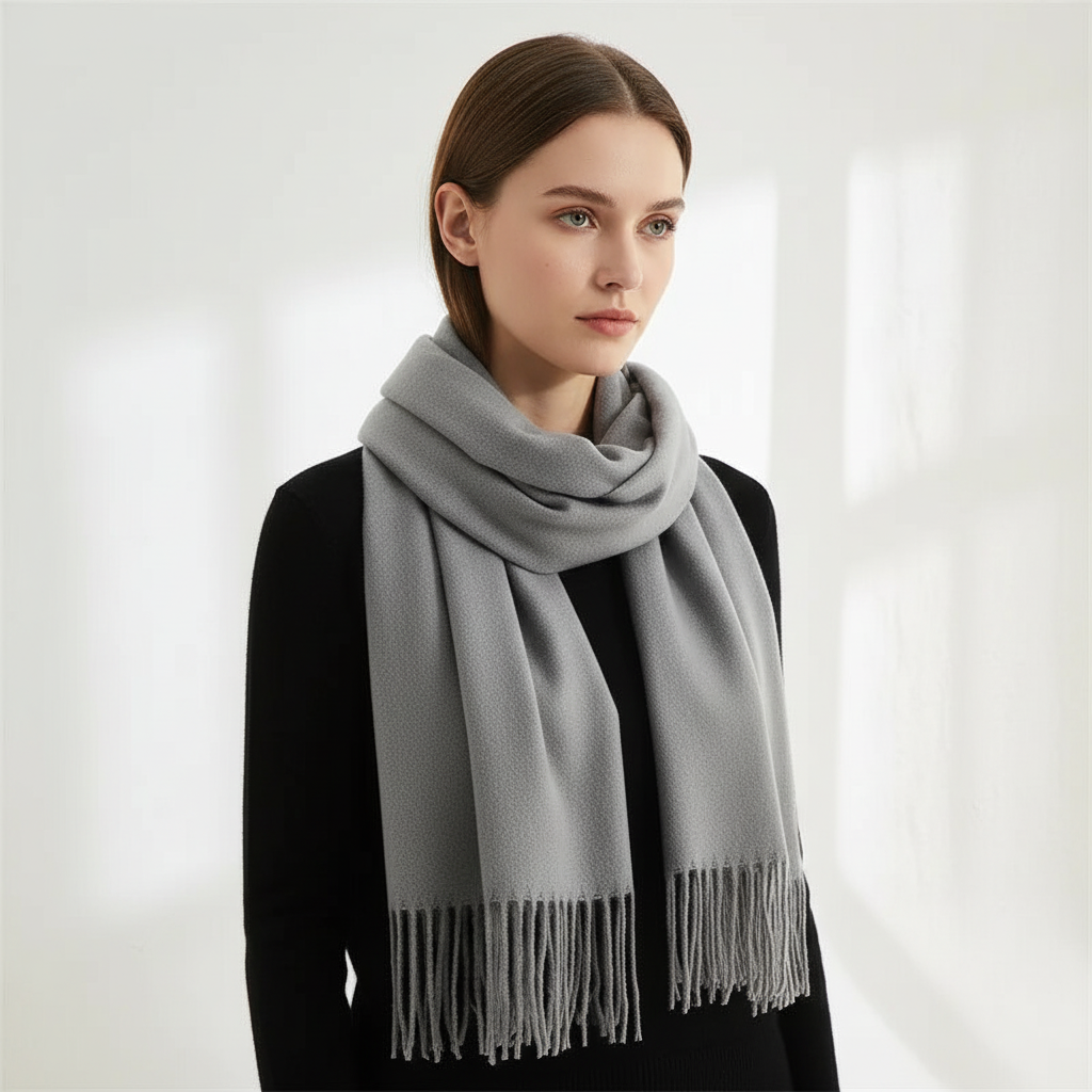 Soft Velvety Long Fringed Hem Winter Scarf