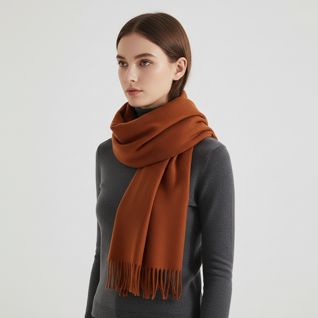 Soft Velvety Long Fringed Hem Winter Scarf