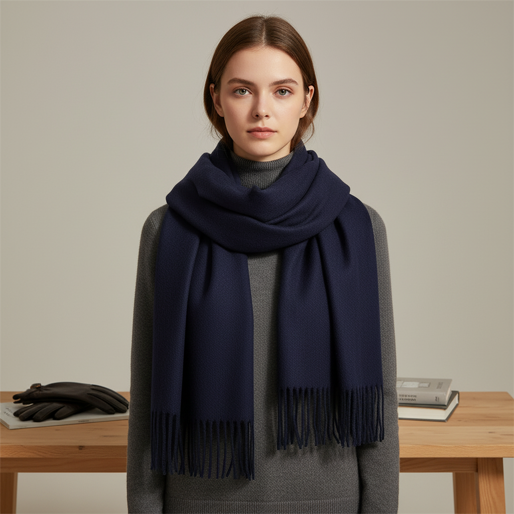 Soft Velvety Long Fringed Hem Winter Scarf