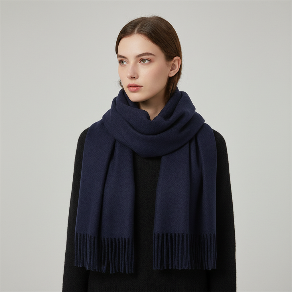 Soft Velvety Long Fringed Hem Winter Scarf