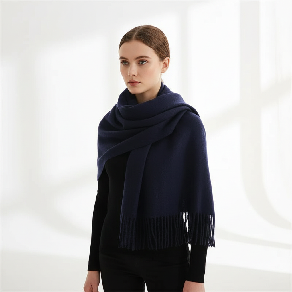 Soft Velvety Long Fringed Hem Winter Scarf