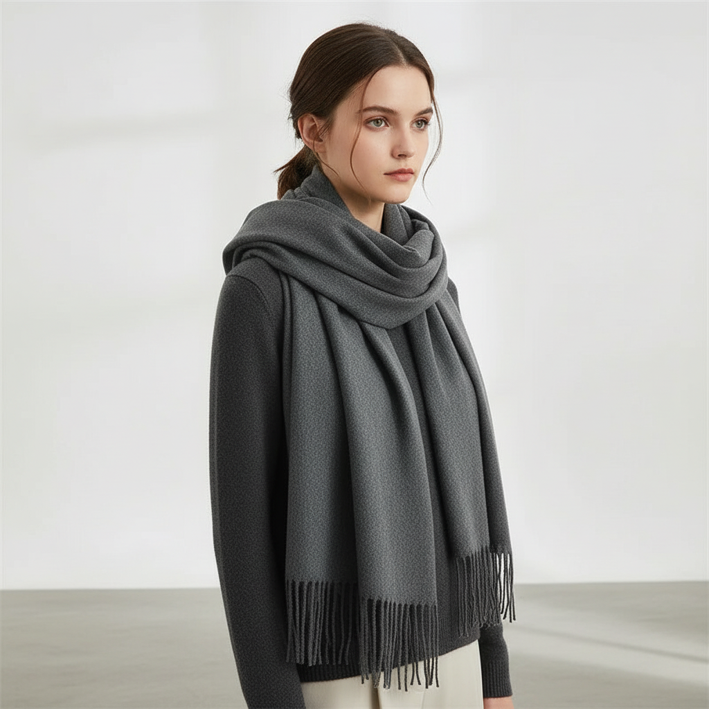 Soft Velvety Long Fringed Hem Winter Scarf