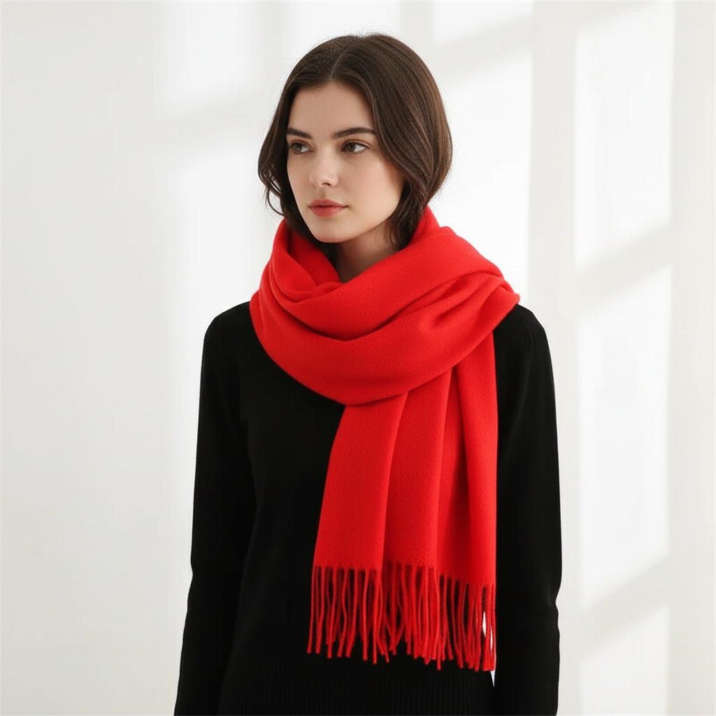 Soft Velvety Long Fringed Hem Winter Scarf