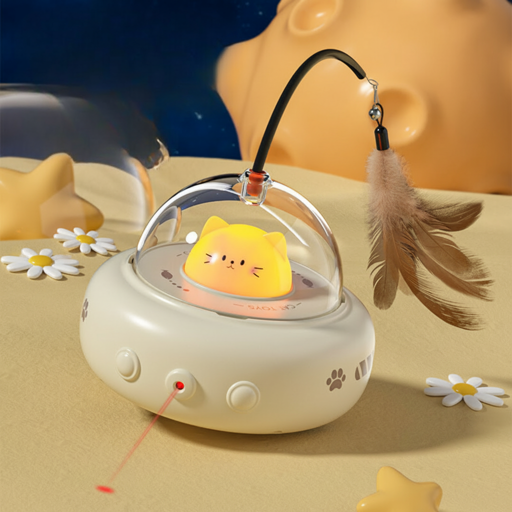 UFO Shaped Automatic Interactive Laser Feather Chase Cat Toy
