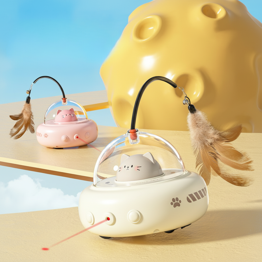 UFO Shaped Automatic Interactive Laser Feather Chase Cat Toy