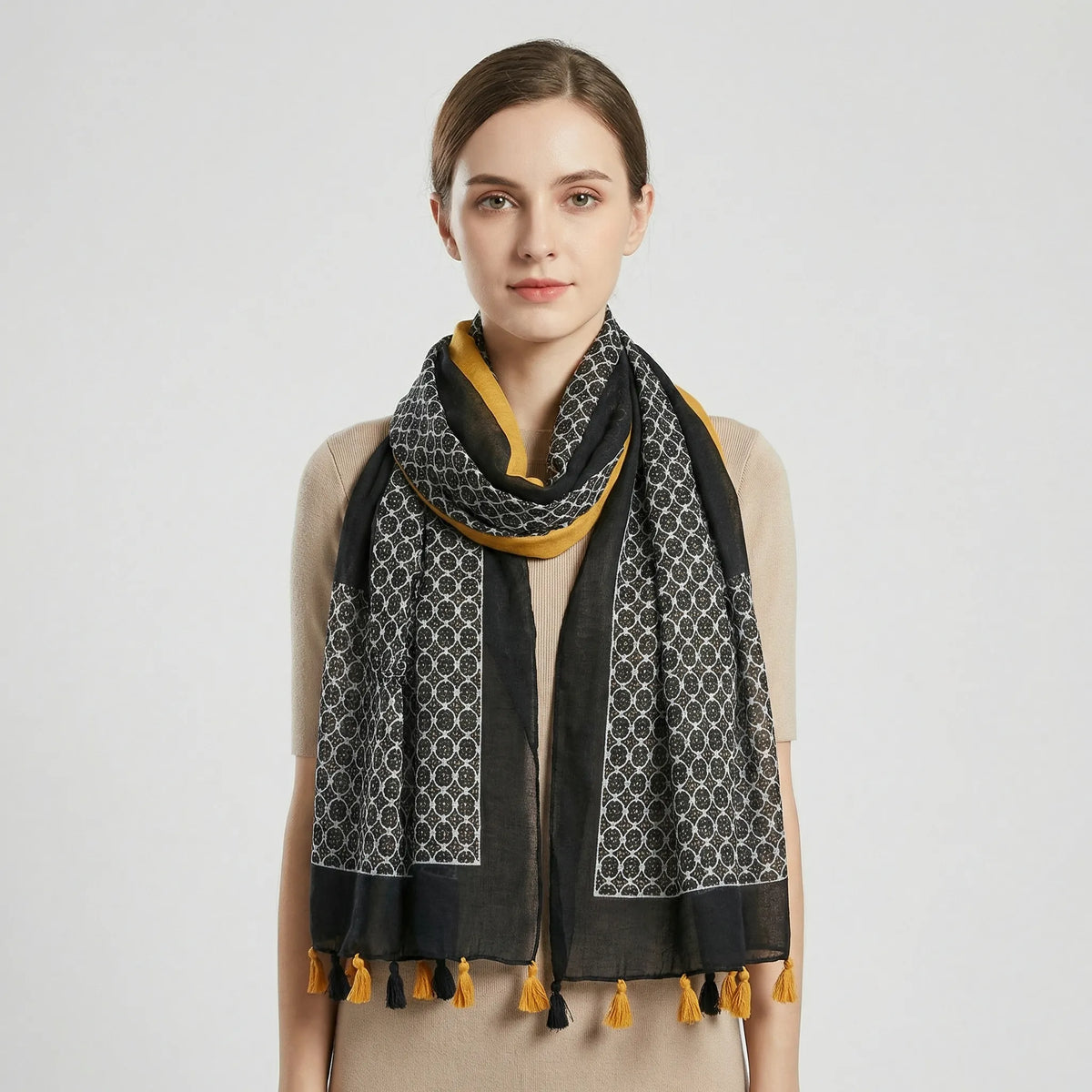 Boho Floral Print Tasseled Lightweight Women's Scarf Wrap