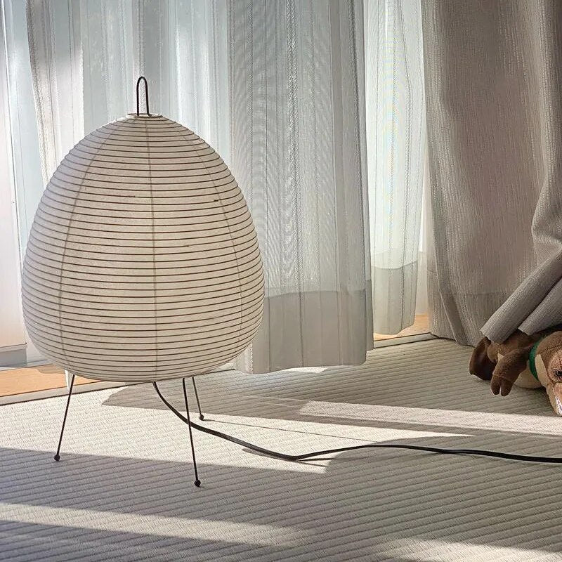 Minimalist Zen Japanese Rice Paper Tripod Table Lamp with Ambient Lighting