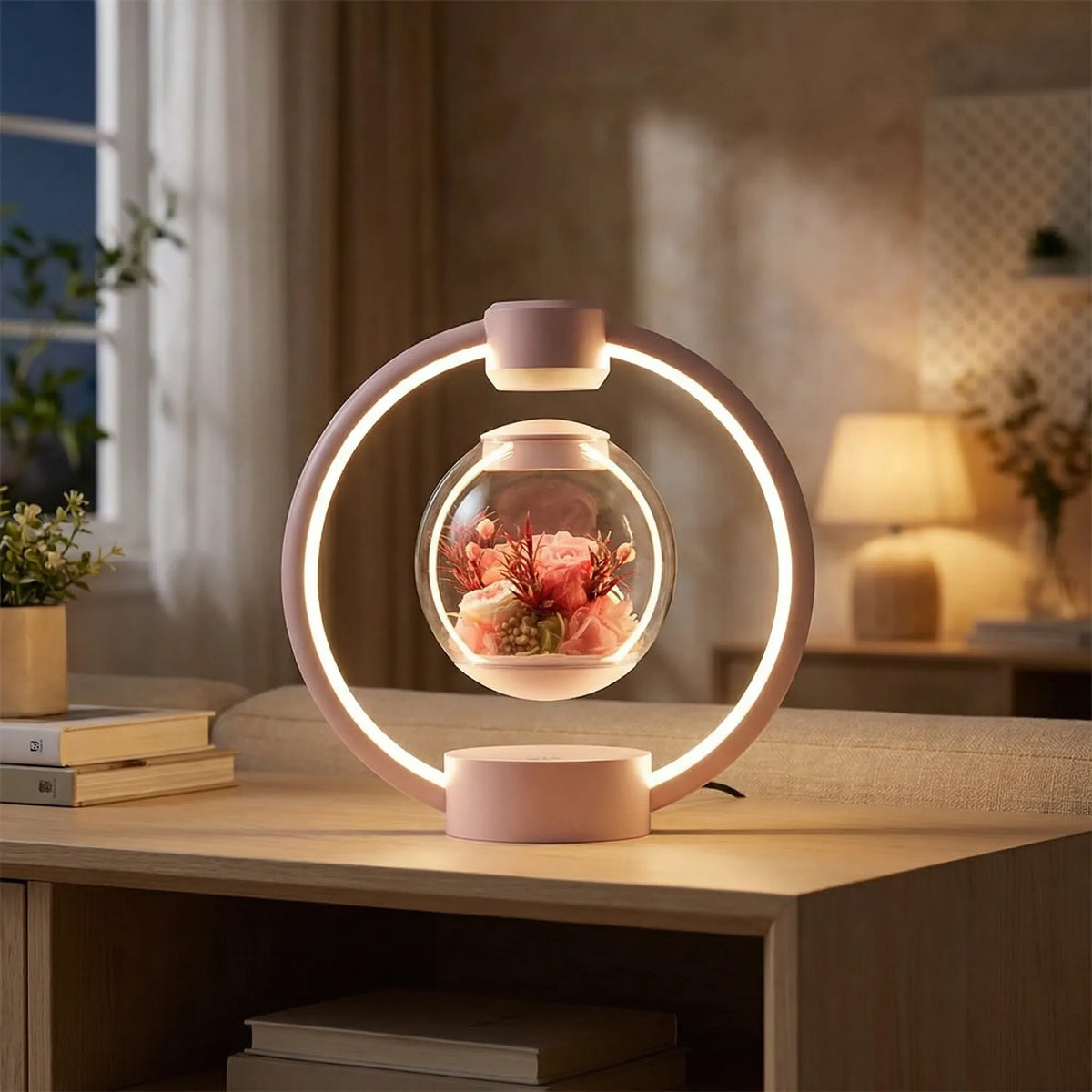 Floating Orb Magnetic Levitation Preserved Floral Touch Switch Table Lamp