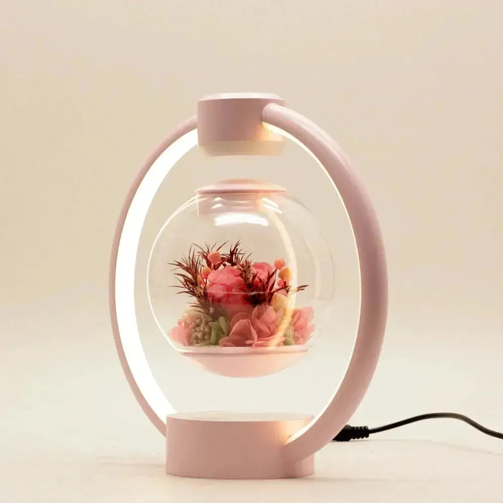 Floating Orb Magnetic Levitation Preserved Floral Touch Switch Table Lamp