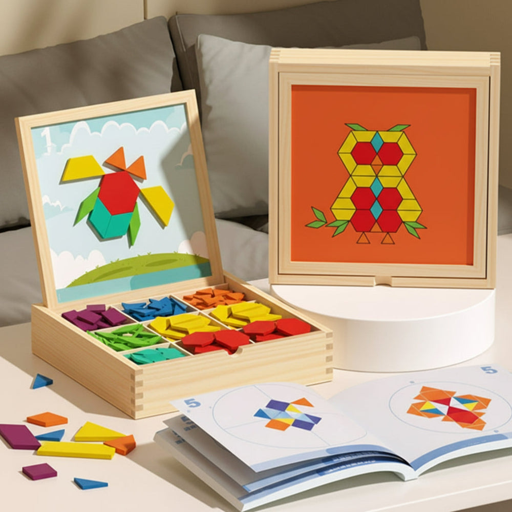 Magnetic Wooden Pattern Block Puzzle Educational STEM Toy Set