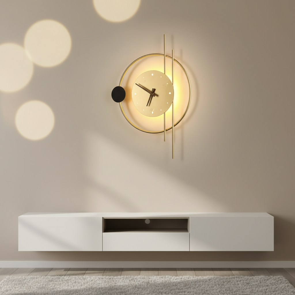 Metal Acrylic Wall Clock with Warm White Wall Light
