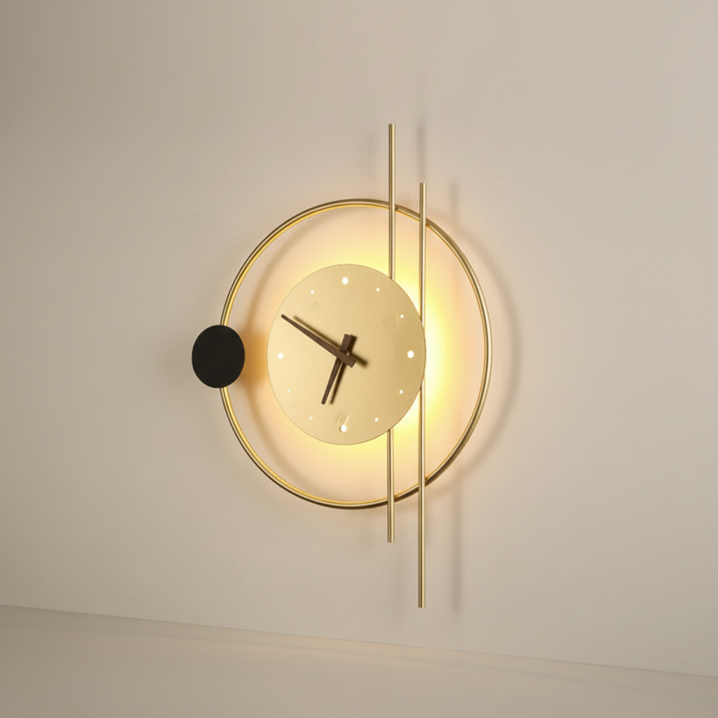 Metal Acrylic Wall Clock with Warm White Wall Light