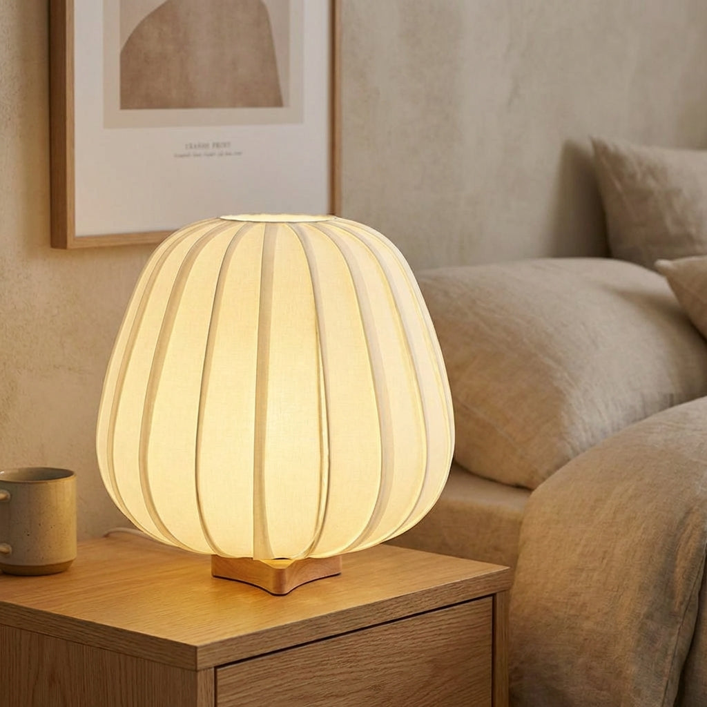 Minimalist Bamboo Base Fabric Shade Bedside Table Lamp