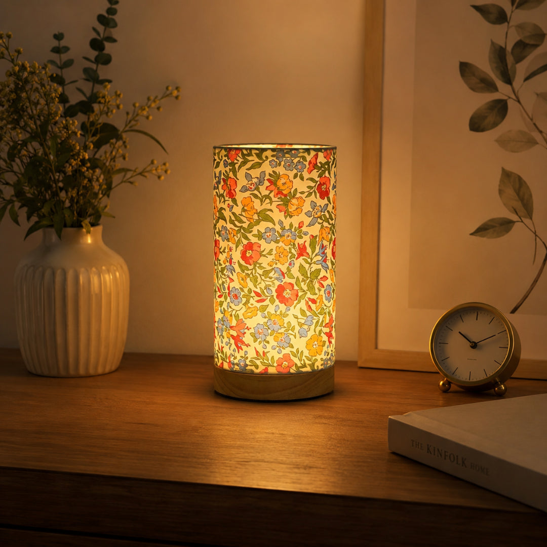 Natural Wood Base Linen Shade USB Table Lamp