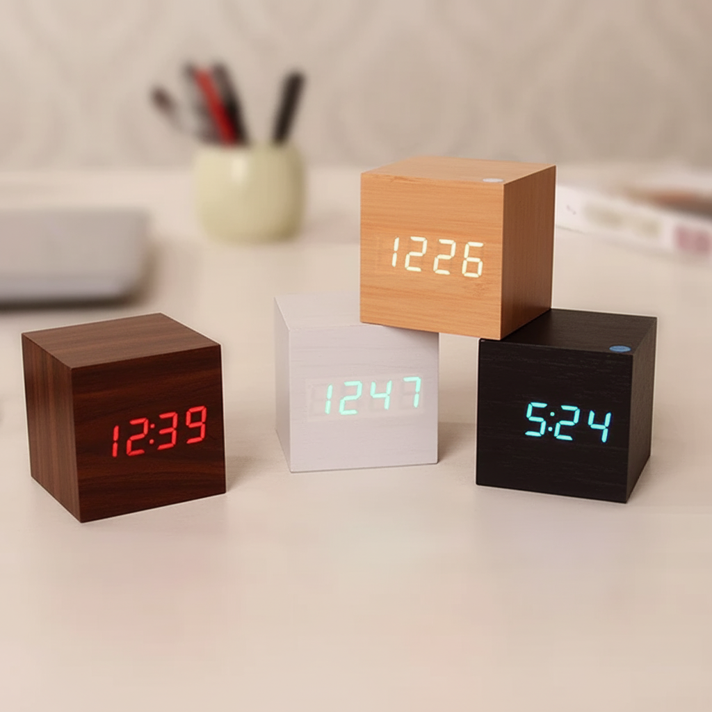 Wood Finish Minimalist Digital Desk Alarm Clock