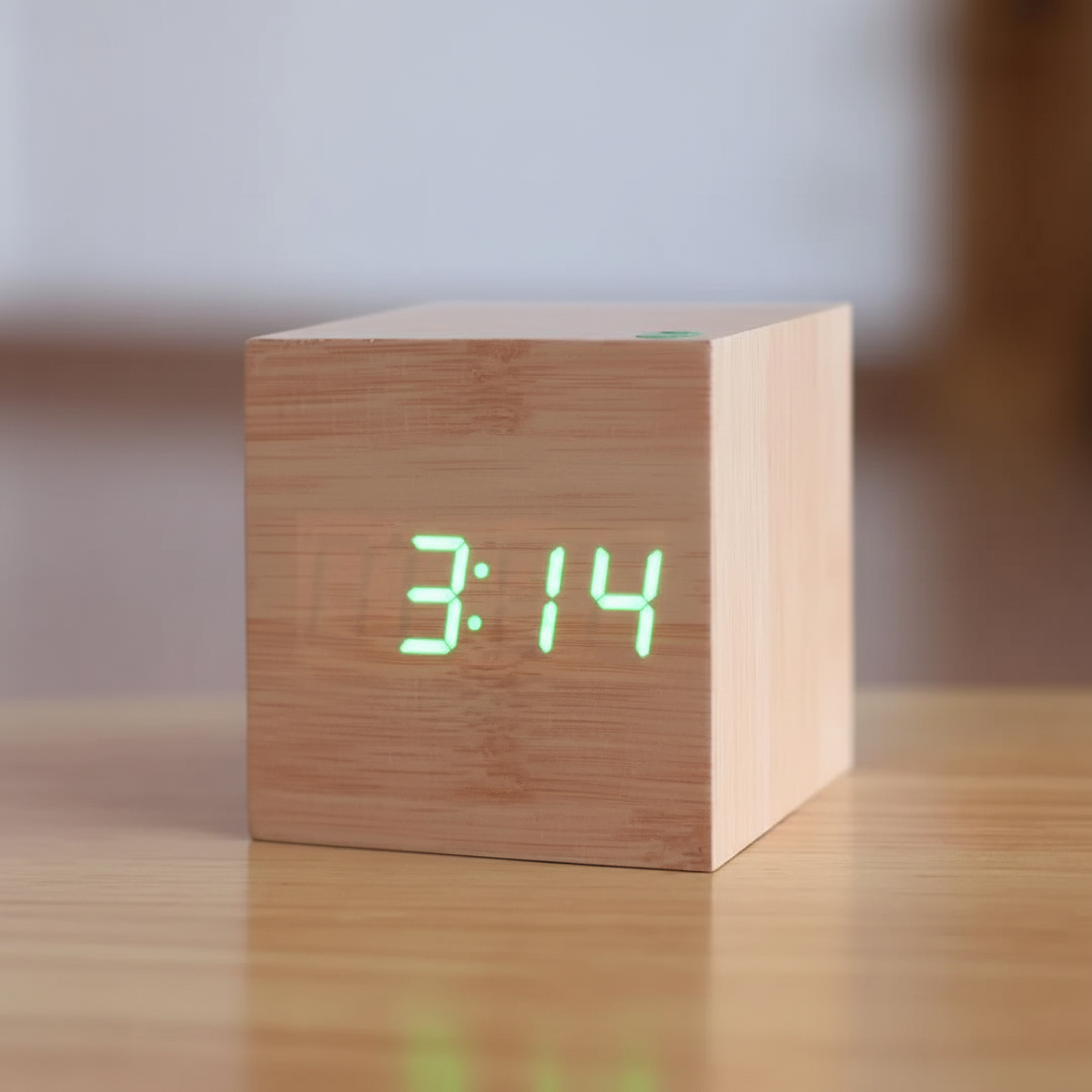 Wood Finish Minimalist Digital Desk Alarm Clock