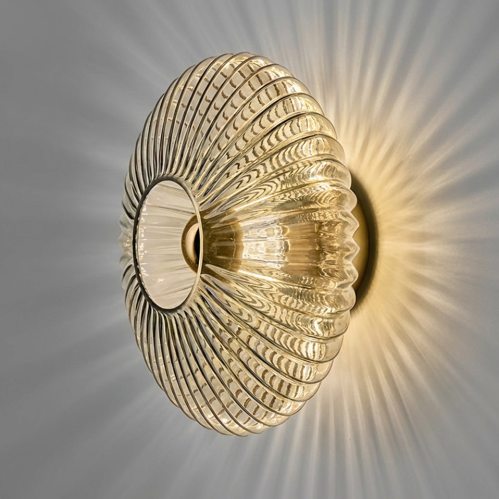 Rippled Textured Glass Sculptural Minimalist Wall Light