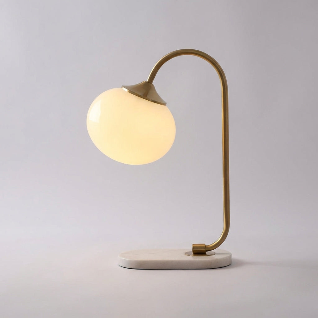 Rounded Glass Shade Curved Metal Stem Table Lamp