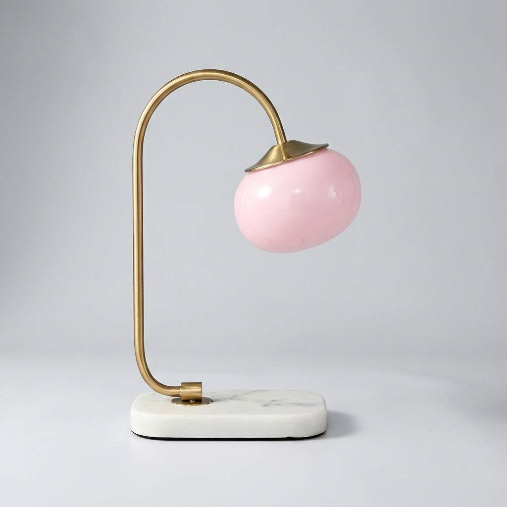 Rounded Glass Shade Curved Metal Stem Table Lamp