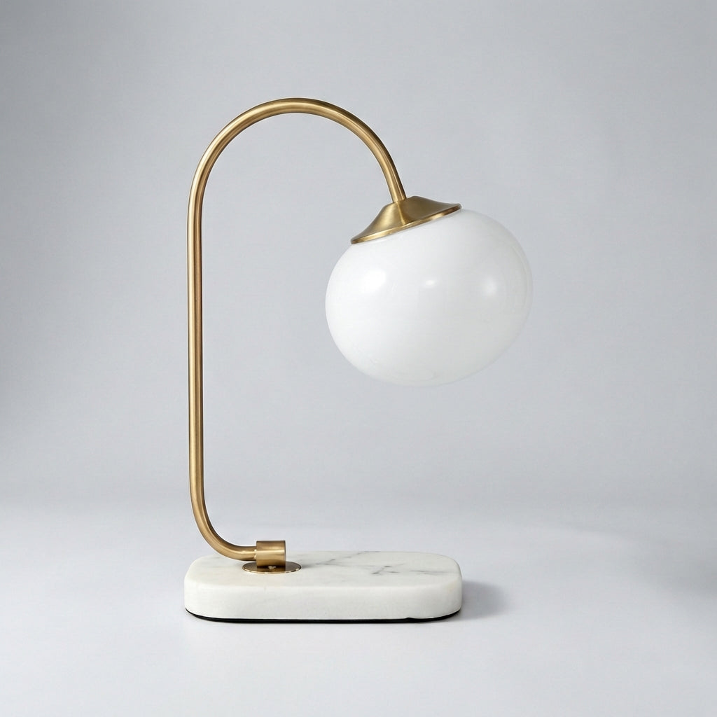 Rounded Glass Shade Curved Metal Stem Table Lamp