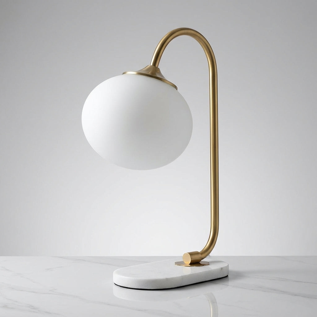 Rounded Glass Shade Curved Metal Stem Table Lamp