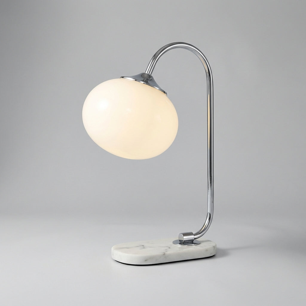 Rounded Glass Shade Curved Metal Stem Table Lamp