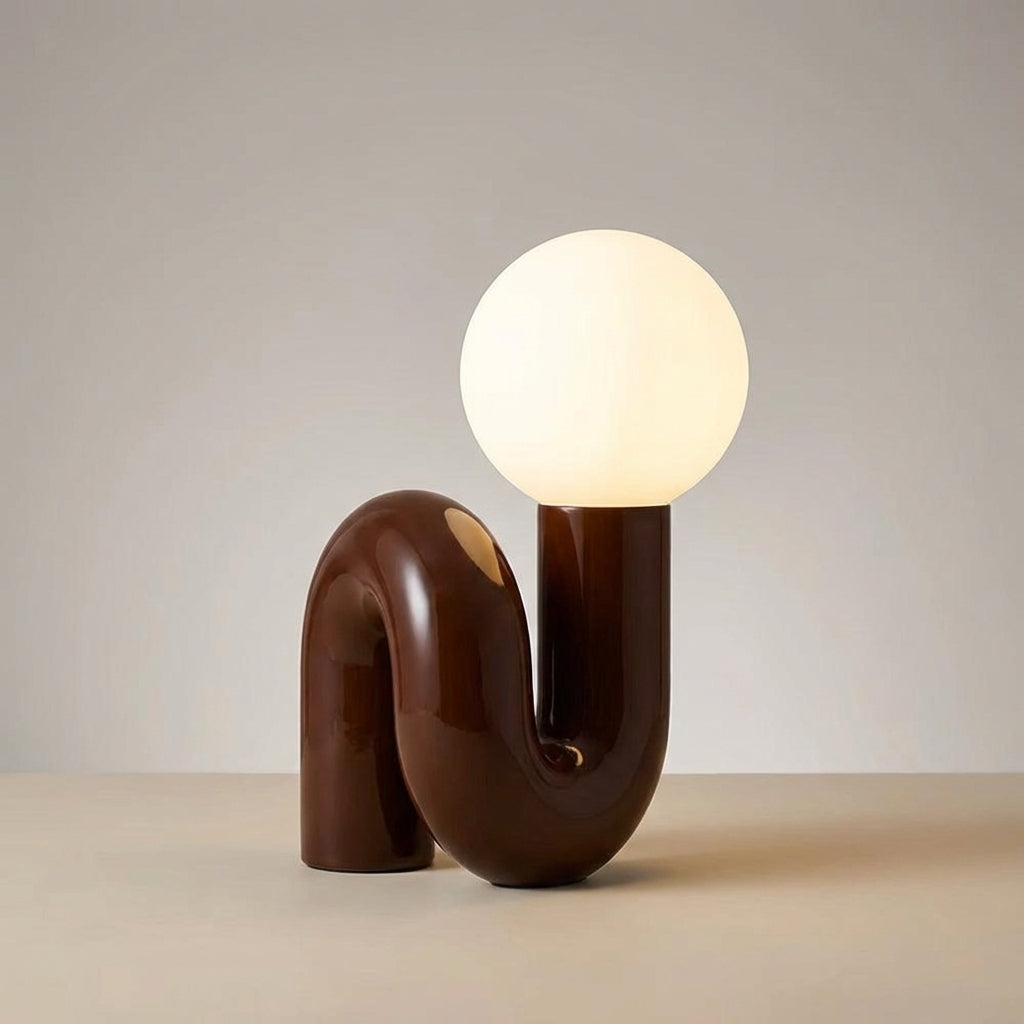 Sculptural Resin Base Frosted Glass Globe Table Lamp