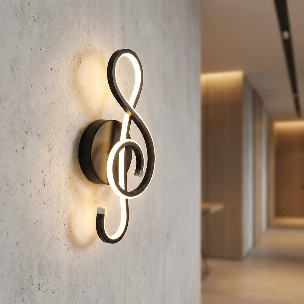 Sculptural Treble Clef Silhouette Aluminum Acrylic Dimmable Wall Light
