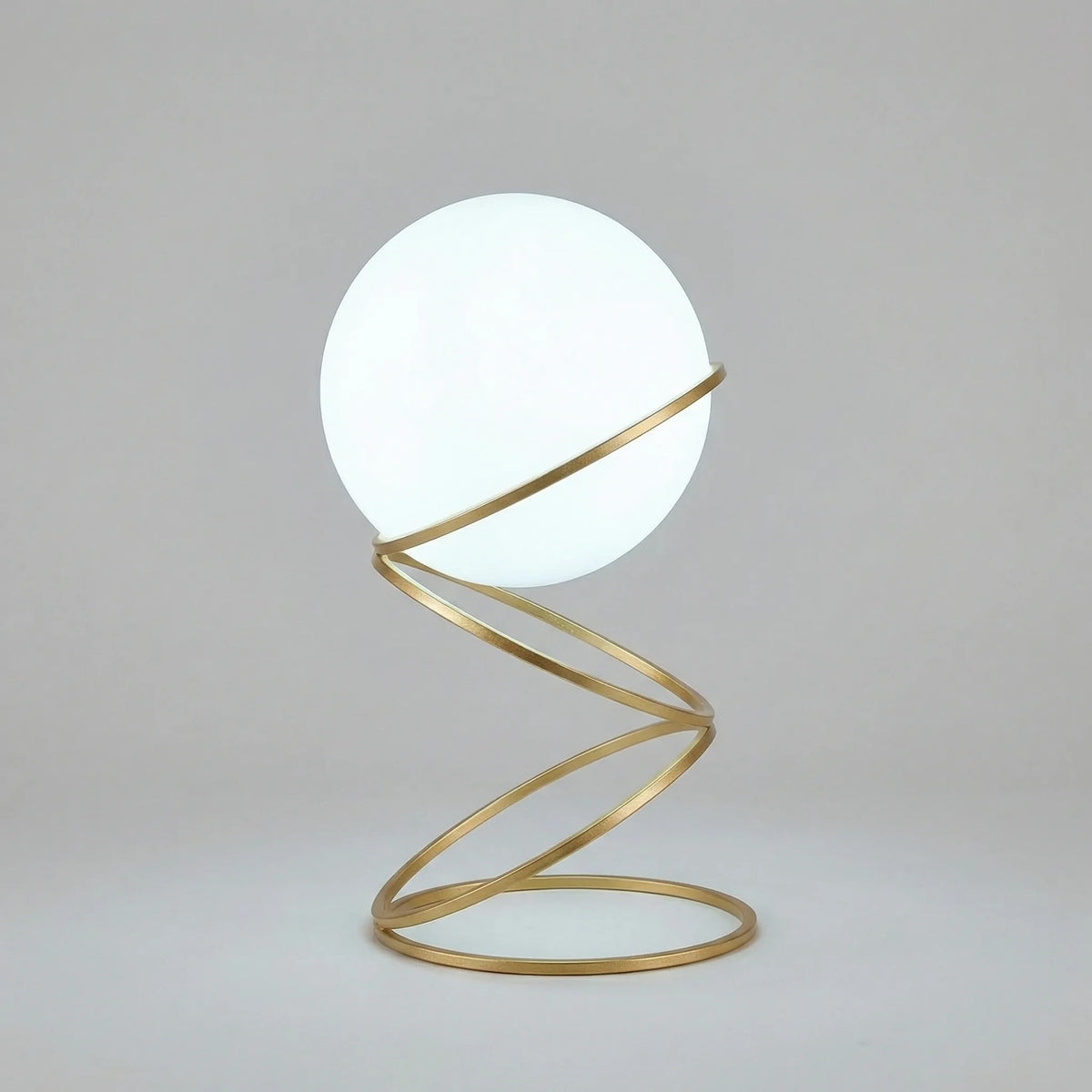 Sculptural Spiral Metal Base Round Acrylic Globe Table Lamp