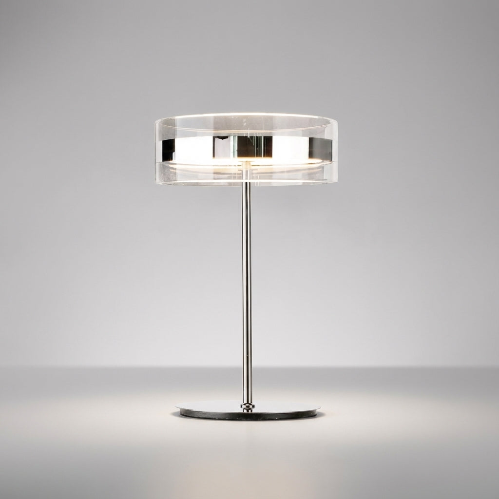 Sleek Cylindrical Clear Shade Slim Rod Table Lamp