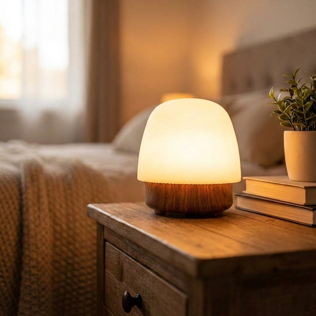 Sculptural Minimalist Metal and Glass Dimmable Color Changing Table Lamp