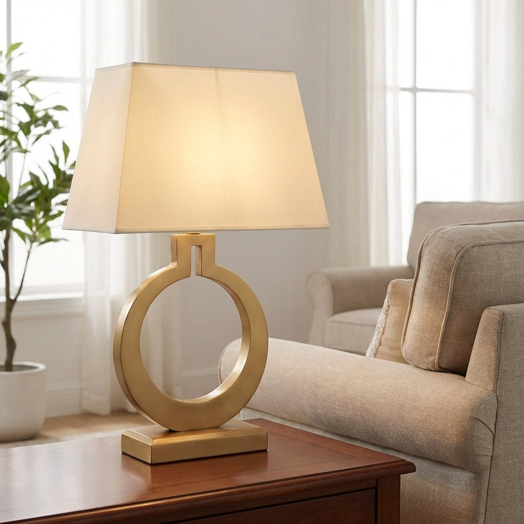 Architectural Villa Inspired Iron Fabric Shade Table Lamp