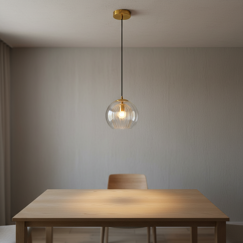 Spherical Glass Globe Metal Height-Adjustable Pendant Light
