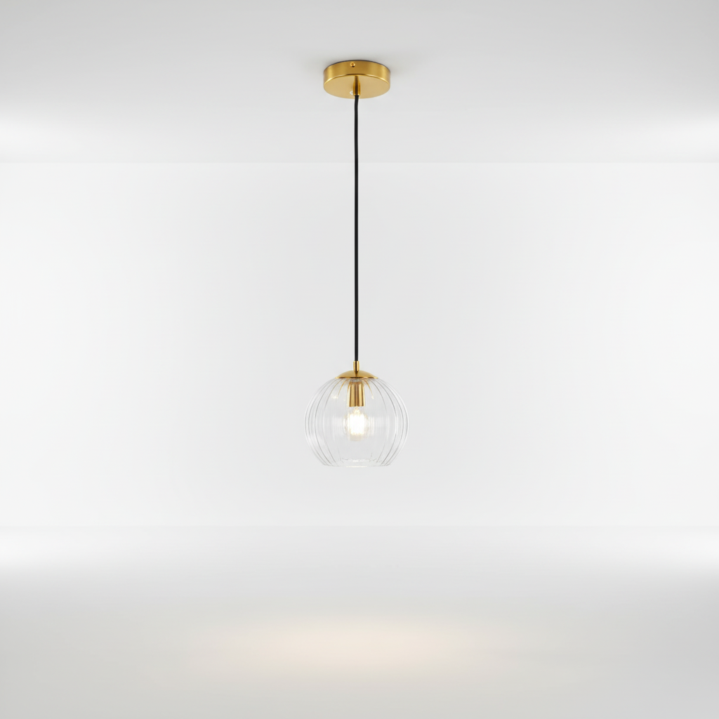 Spherical Glass Globe Metal Height-Adjustable Pendant Light