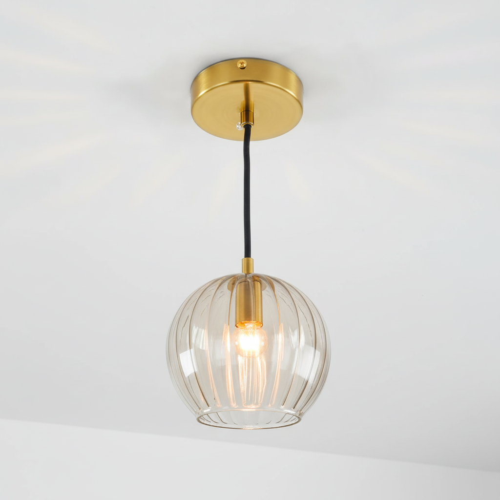 Spherical Glass Globe Metal Height-Adjustable Pendant Light