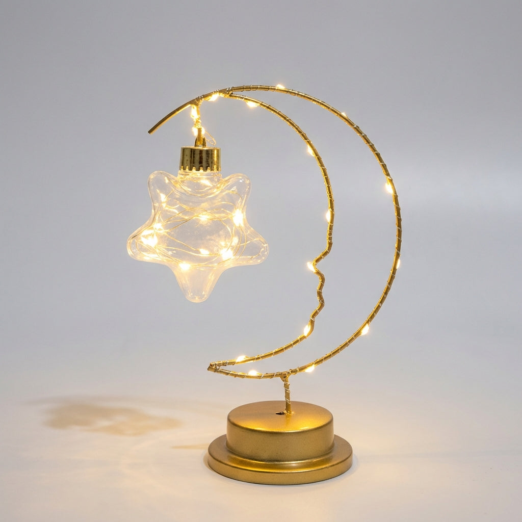 Curved Moon Silhouette Hanging Glass Star Dimmable Table Lamp