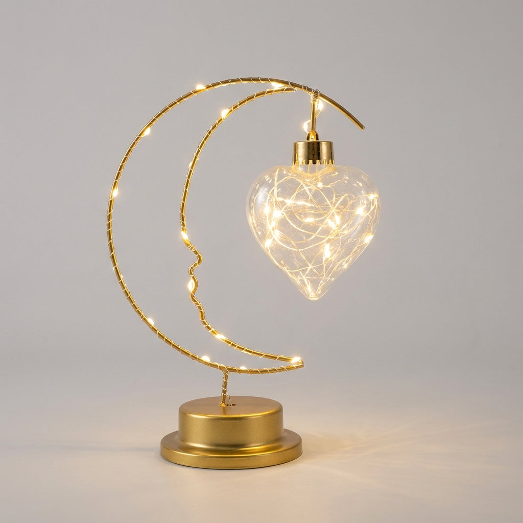 Curved Moon Silhouette Hanging Glass Star Dimmable Table Lamp
