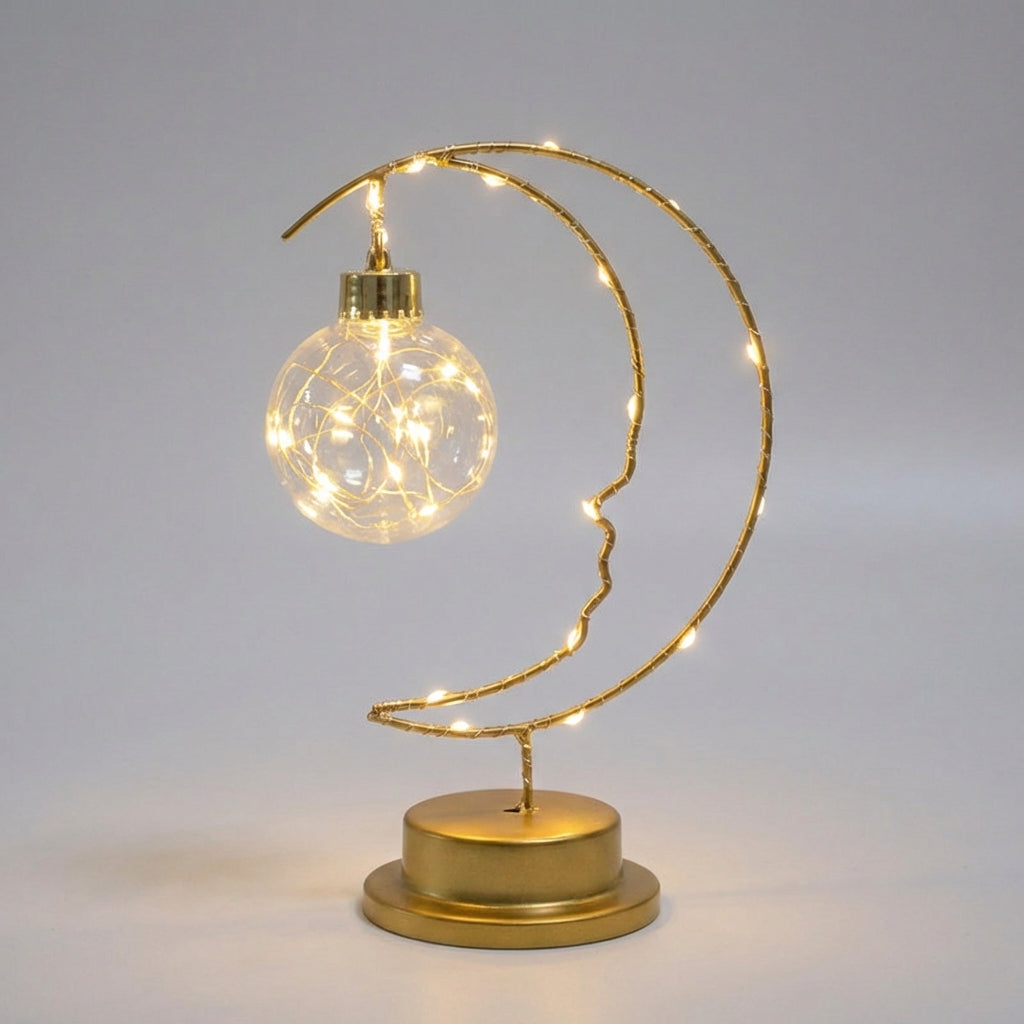 Curved Moon Silhouette Hanging Glass Star Dimmable Table Lamp